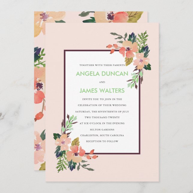 Blume in der Aquarellecke Hochzeitsfeiern Einladung (Vorne/Hinten)