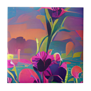 Blume in einem Feld bunt abstrakte Digitalkunst Fliese