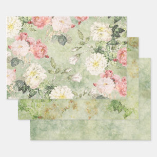 Blume in einem grünen Mosaikpapier Geschenkpapier Set