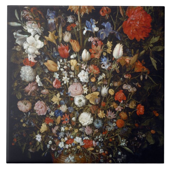 Blume in einem Holzschiff (von Jan Brueghel) Fliese (Vorderseite)