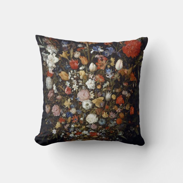 Blume in einem Holzschiff (von Jan Brueghel) Kissen (Vorderseite)