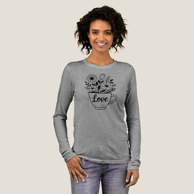 Blume in einem Teecup Tri-Blend Shirt (Volle Vorderseite)