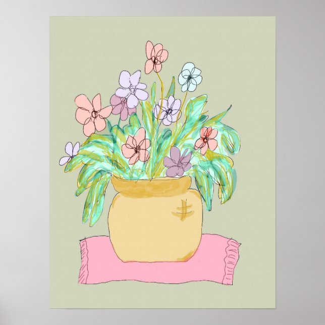 Blume in einem Topf in Pastell Poster (Vorne)
