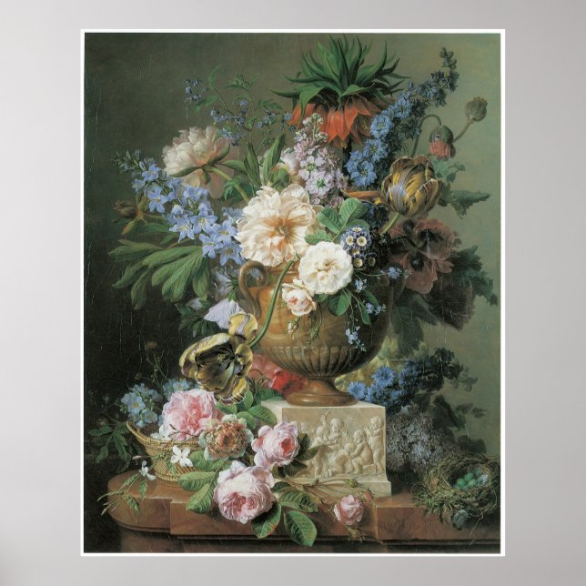 Blume in einer Alabaster Vase mit Vogelnest 1783 Poster (Vorne)