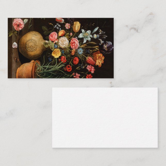 Blume in einer Earthenware-Vase von Clara Peeters Visitenkarte (Vorne/Hinten)