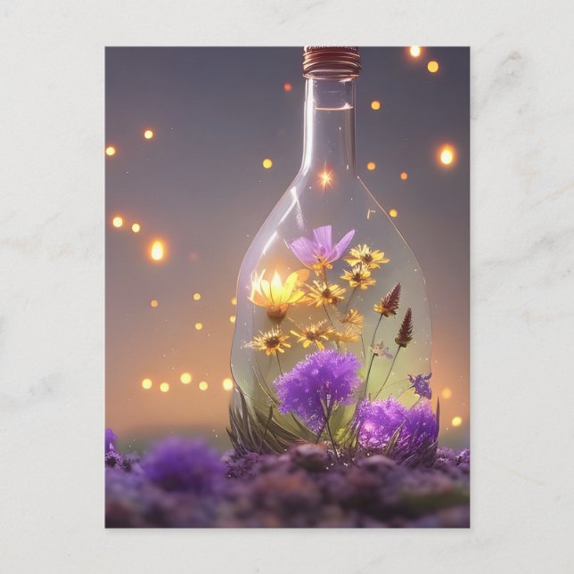 Blume in einer Flasche Postkarte (Vorderseite)