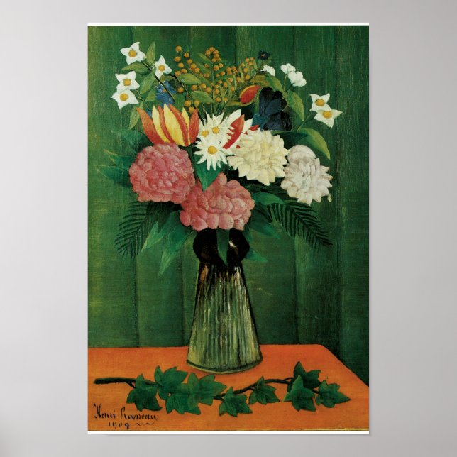 Blume in einer grünen Vase Poster (Vorne)