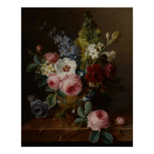 Blume in einer Vase auf einer Marmorkante Poster