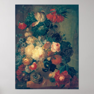 Blume in einer Vase mit einem Vogelnest Poster