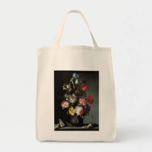 Blume in einer Vase mit Muscheln und Insekten Tragetasche