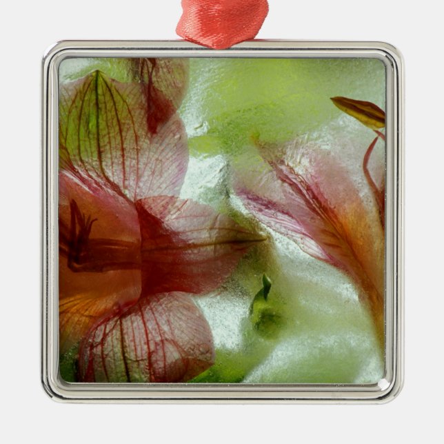 Blume in Eis Silbernes Ornament (Vorne)