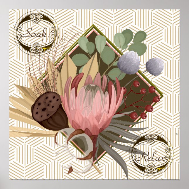 Blume in Frame Text Soak Relax Moderner Hintergrun Poster (Vorne)