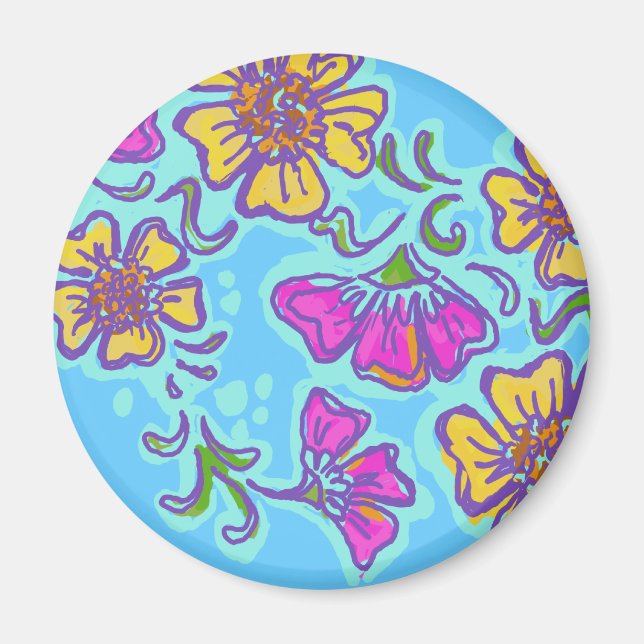 Blume in Gelb und Rosa Mehndi Magnet (Vorne)