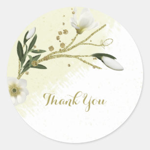 Blume in Gold und Weiß dank Hochzeit Runder Aufkleber