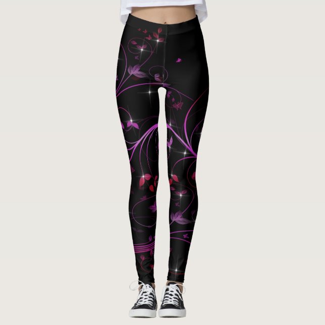 Blume in Heiß-Rosa Leggings (Vorderseite)