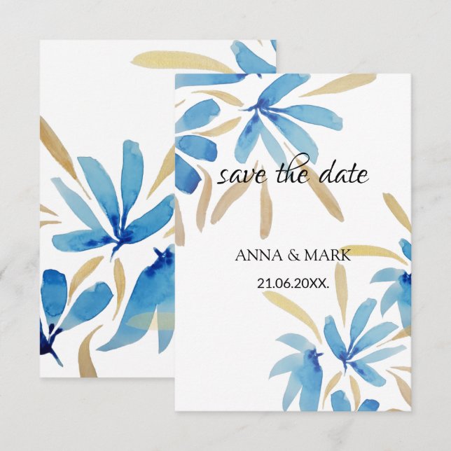Blume in hellblau und goldfarben (Vorne/Hinten)