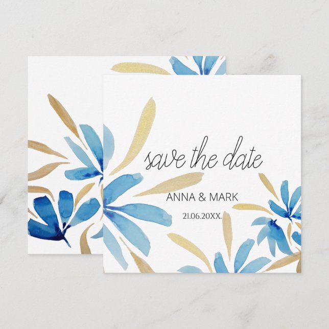 Blume in hellblau und goldfarben (Vorne/Hinten)