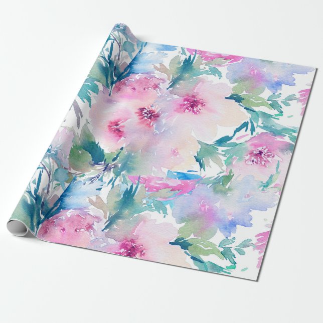 Blume in hellrosa und blauen Farben Geschenkpapier (Ungerollt)