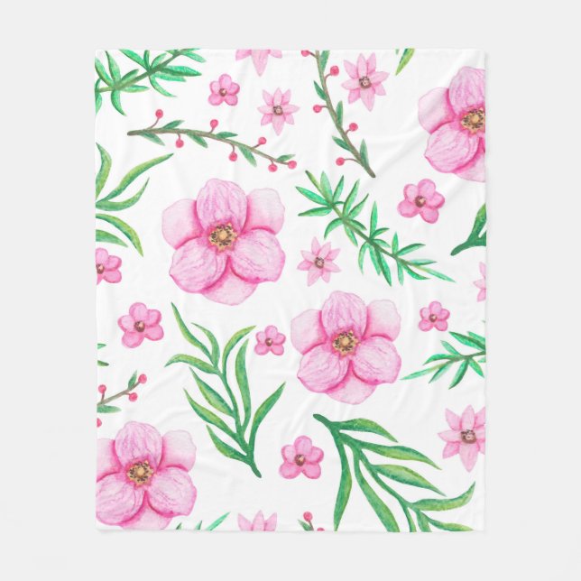 Blume in hellrosa Wasserfarbe, kleine Berries und  Fleecedecke (Vorderseite)