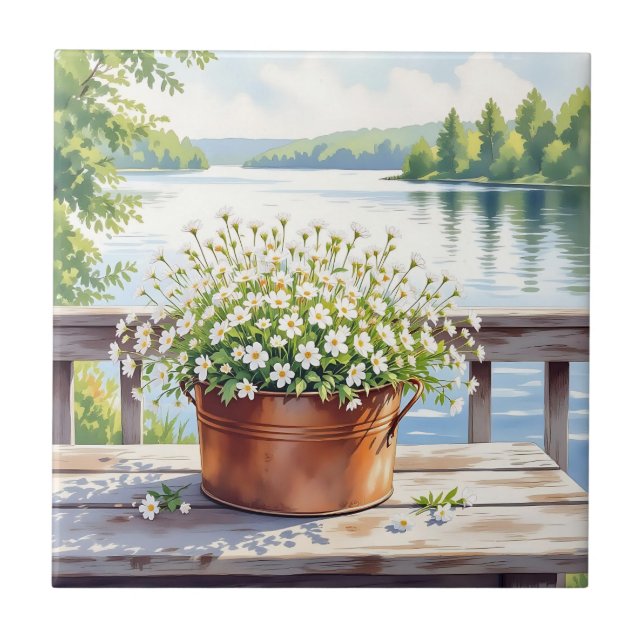 Blume in Kupfer-Topf am Lakehouse Deck Fliese (Vorderseite)