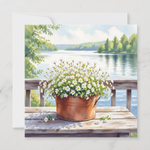 Blume in Kupfer-Topf am Lakehouse Deck Karte
