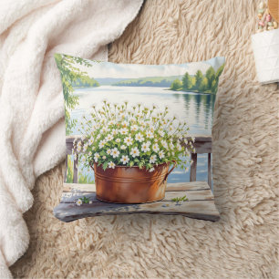 Blume in Kupfer-Topf am Lakehouse Deck Kissen