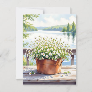 Blume in Kupfer-Topf am Lakehouse Deck Postkarte