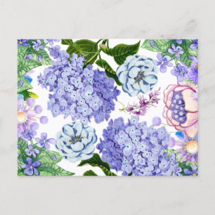Blume in Lila Wasserfarbe, Rosa und Blauer Garten Postkarte