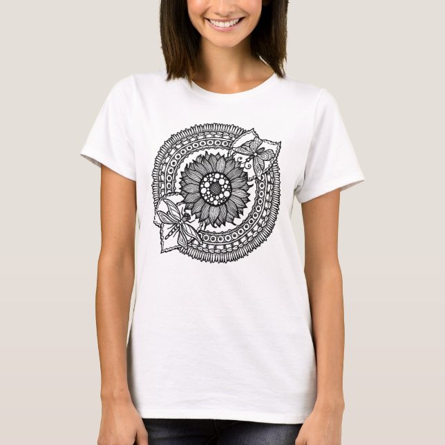 Blume in Mandala T-Shirt (Vorderseite)