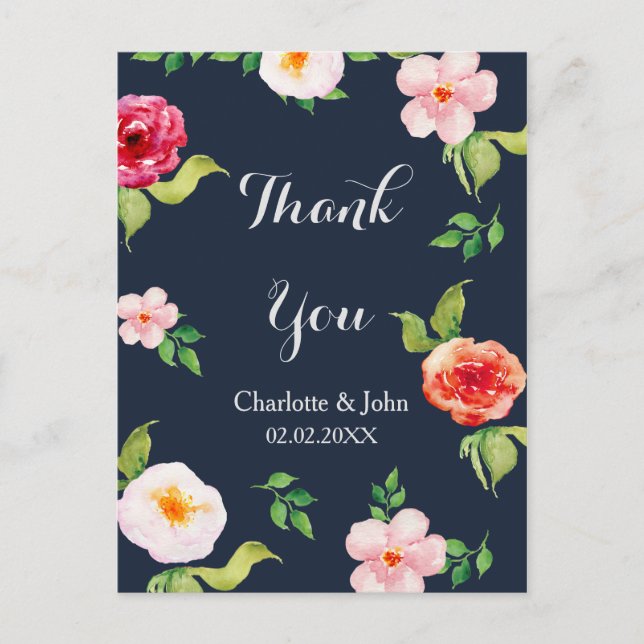 Blume in Marine und Silber Postkarte (Vorderseite)