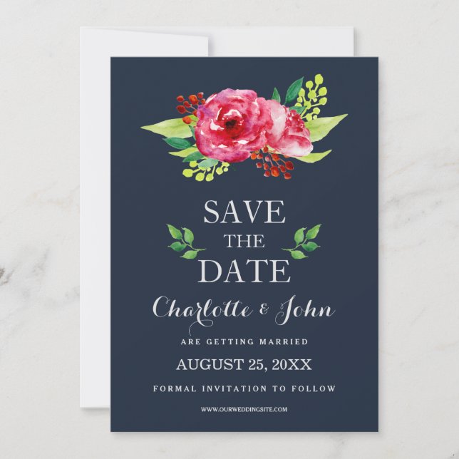 Blume in Marine und Silber Save The Date (Vorderseite)