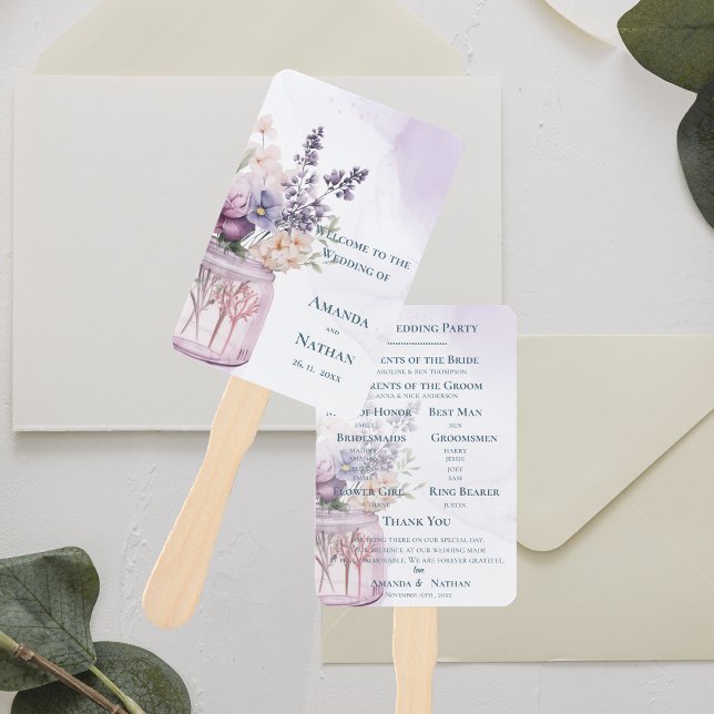 Blume in Mason Jar Chic Blumenzettel Fächer (Flowers In Mason Jar Chic Floral Wedding Program Hand Fan)
