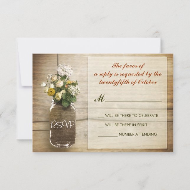 Blume in mason jar Jahrgang Hochzeit RSVP Karten (Vorderseite)