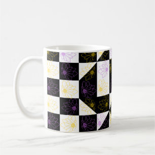 Blume in monochromen ästhetischen Schachbrettern Kaffeetasse