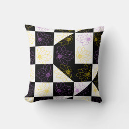 Blume in monochromen ästhetischen Schachbrettern Kissen