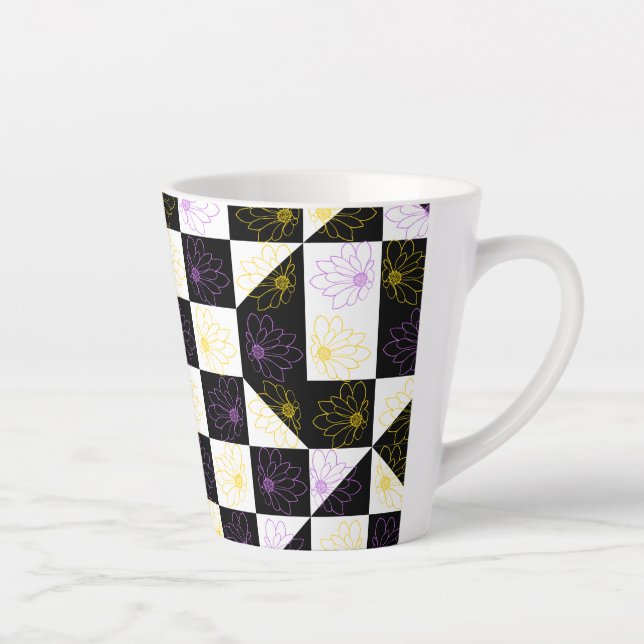 Blume in monochromen ästhetischen Schachbrettern Milchtasse (Rechts)