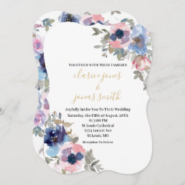 Blume in Navy & Blush Wasserfarbe Einladung Hochze