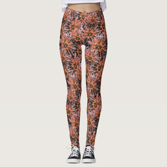 Blume in Orange und Braun. Leggings (Vorderseite)