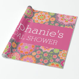 Blume in Pink und Limettengrün - Brautparty Geschenkpapier