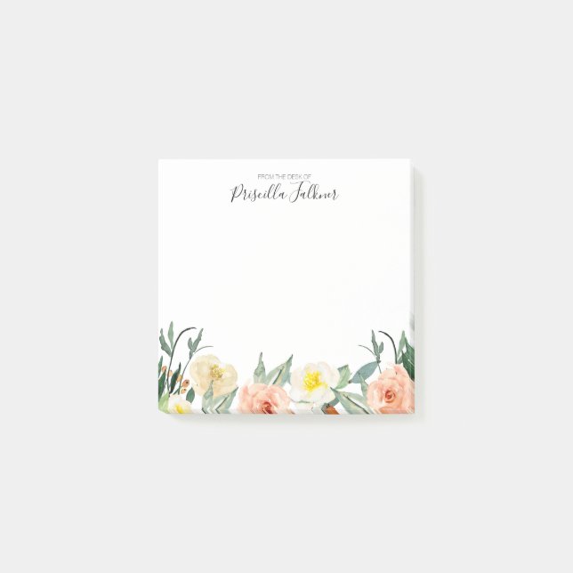 Blume in Rosa am Schreibtisch Post-it Klebezettel (Vorderseite)