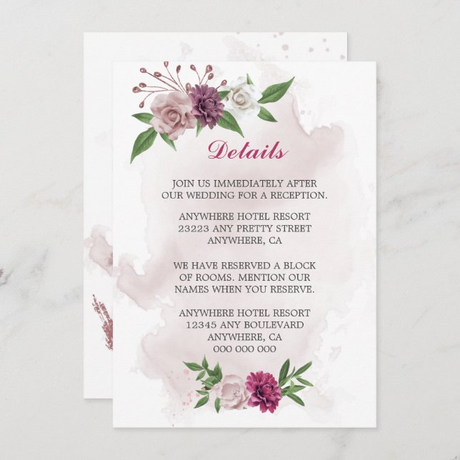 Blume in Rosa grün Begleitkarte (Vorne/Hinten)