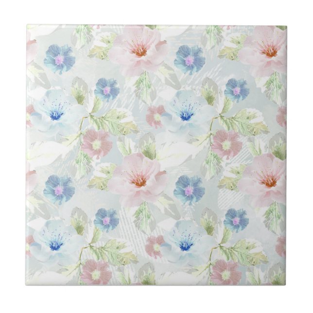 Blume in Rosa und Blau. Fliese (Vorderseite)