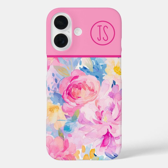 Blume in Rosa und Blau Mit Monogramm Case-Mate iPhone Hülle (Rückseite)