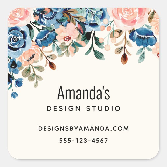 Blume in Rosa und Blau Quadratischer Aufkleber (Vorderseite)