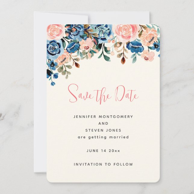 Blume in Rosa und Blau Save The Date (Vorderseite)