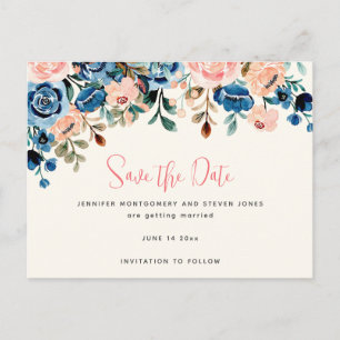 Blume in Rosa und Blau Save the Date Einladungspostkarte
