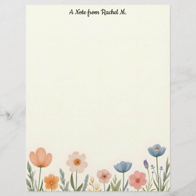 Blume in Rosa und Blautafel Briefbogen (Vorderseite)