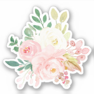 Blume in Rosa und Creme, blau, Aquarell Aufkleber