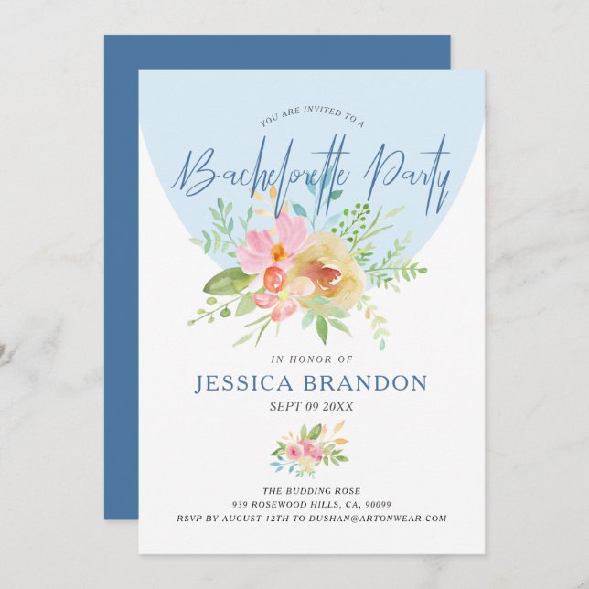 Blume in Rosa und Gelb Einladung (Vorne/Hinten)