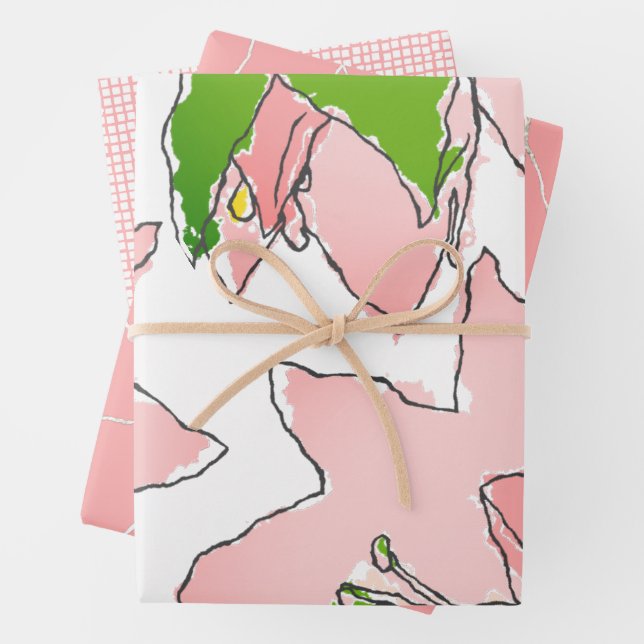 Blume in Rosa und Grüne AKA-Studentinnenverbindung Geschenkpapier Set (Beispiel)